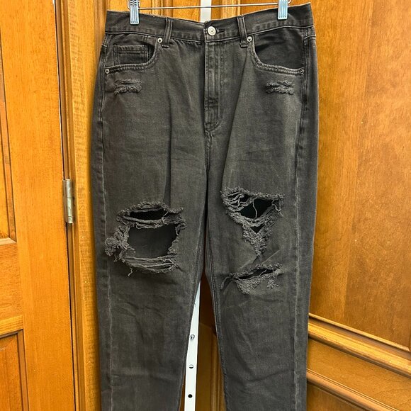 AE soft black distressed high-rise jeans - Picture 1 of 13